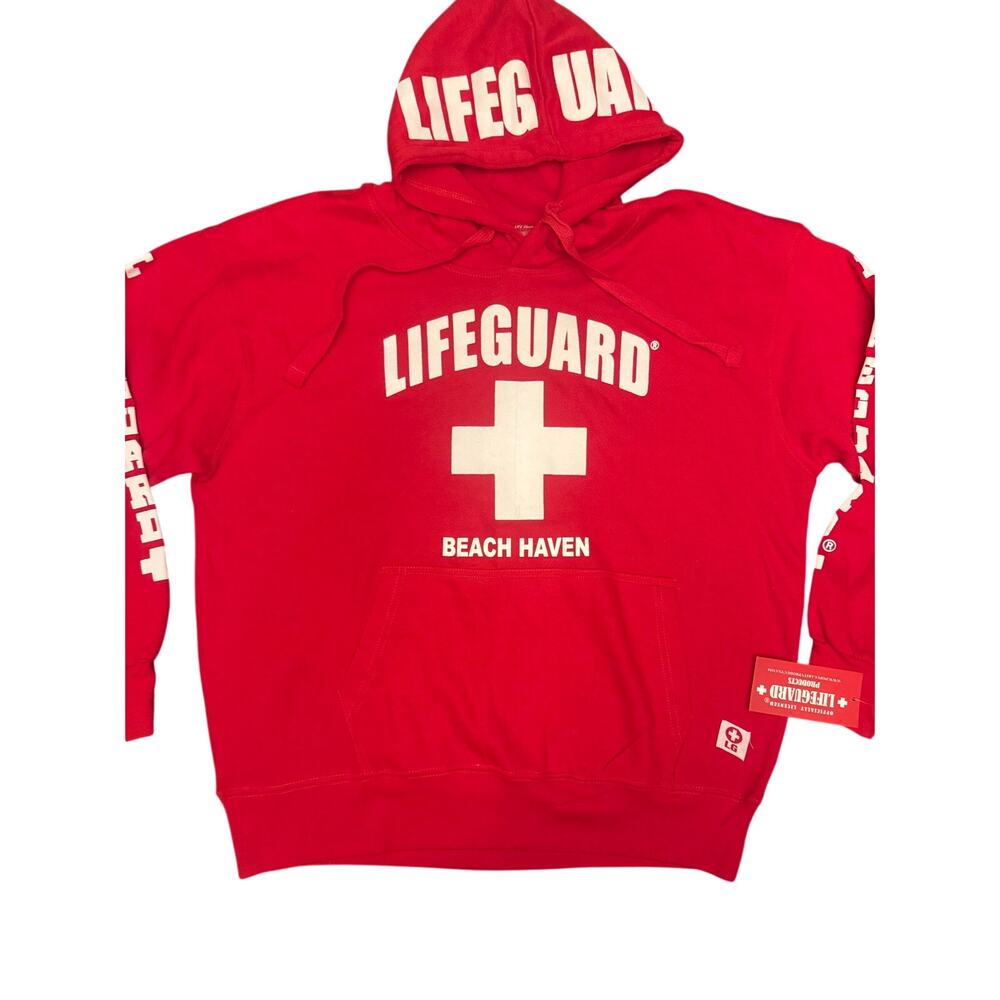 NWT LIFEGUARD Red Hoodie Sweatshirt SZ XL Comfy Activewear Beach Haven